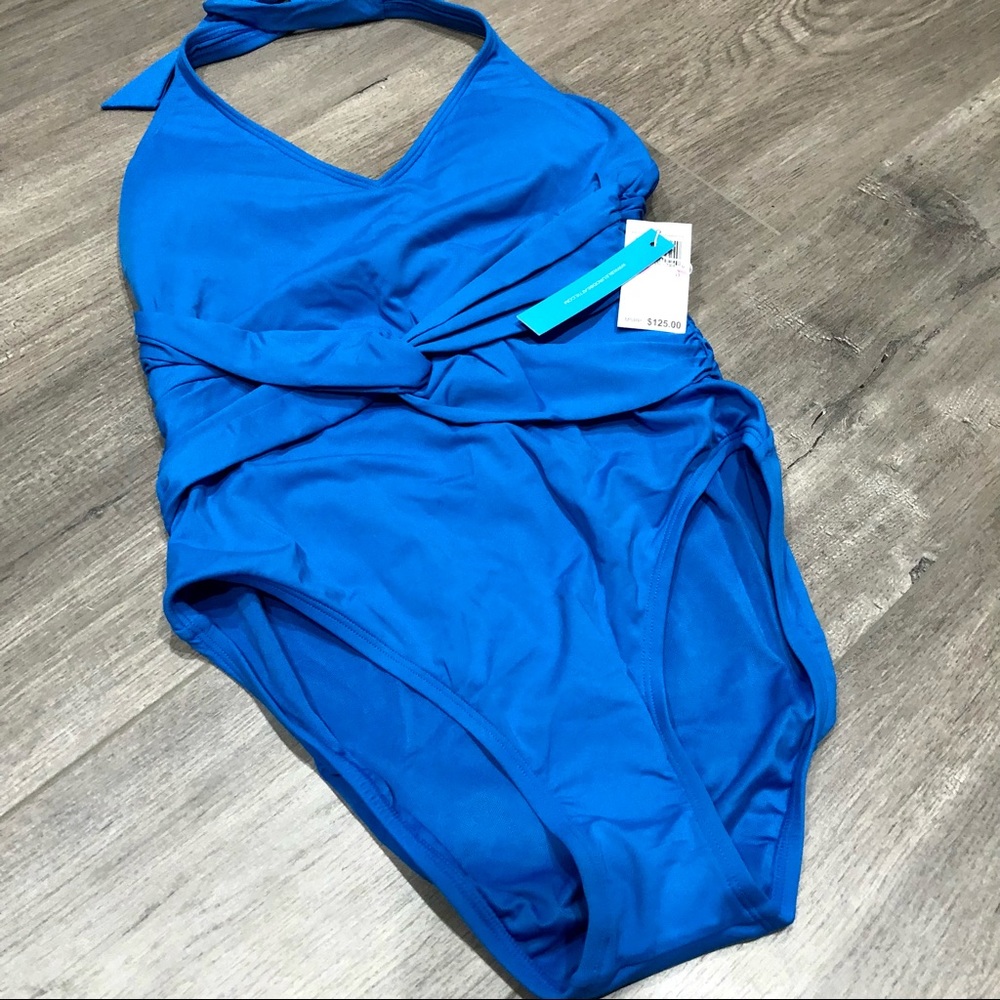 NWT- BLEU BY ROD BEATTIE Plunge Halter Mio One-piece Swimsuit